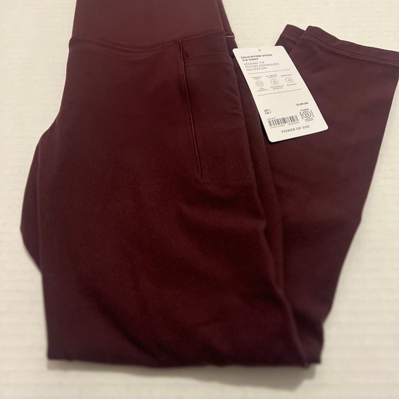 Athleta 7/8 Salutation Stash Leggings Color: Spiced Cabernet - Picture 2 of 6